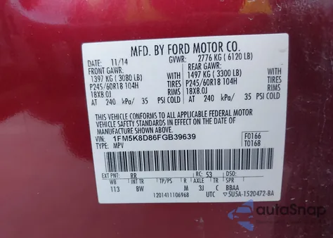 2015 Ford Explorer Xlt from USA, damaged, VIN 1FM5K8D86FGB39639